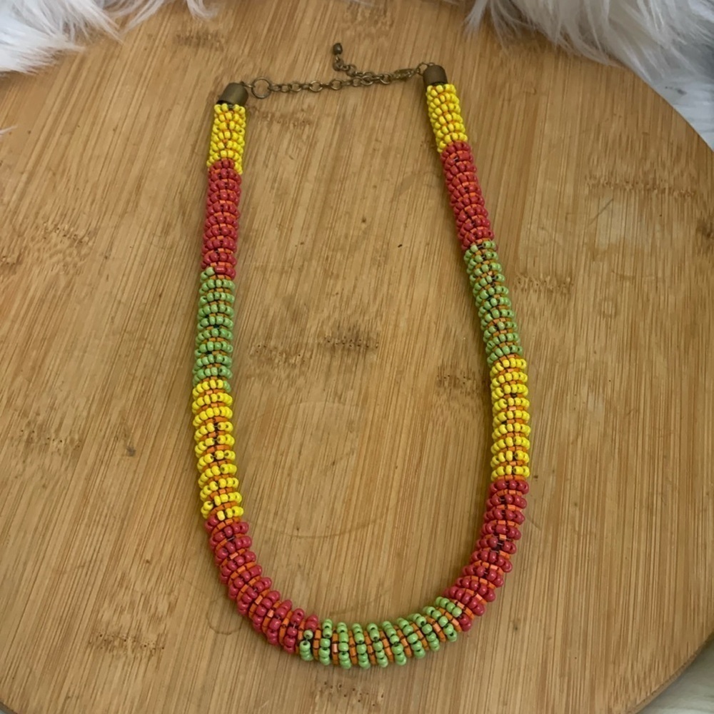 Vintage Colorful African Maasai Tribal Glass Seed Beaded Collar Necklace